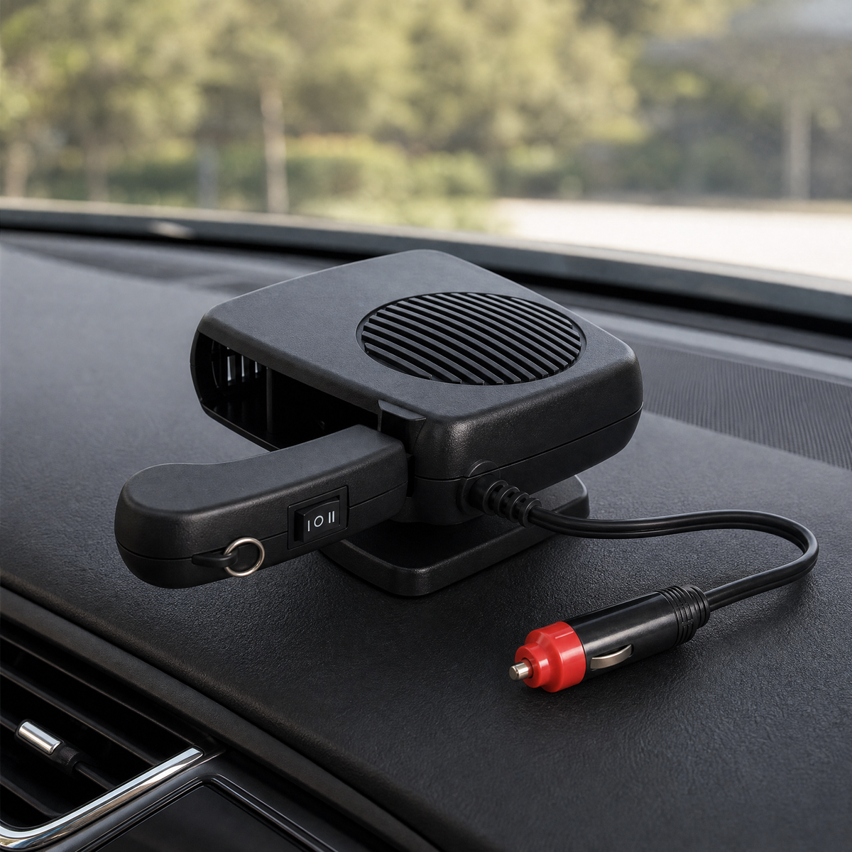 Calefactor y ventilador portátil para auto sobre el tablero, con enchufe de encendedor 12V